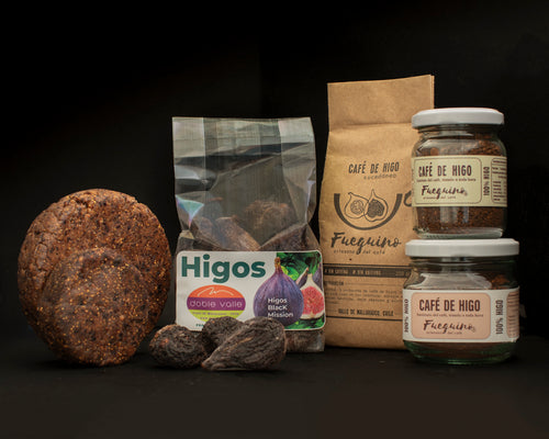 2 x Bolsas de 250 gr. de café de higos
2 x Frasco de 110 gr. de café de higos
2 x Frasco de 80 gr. de café de higos
2 x Bolsas 250 gr. de higos deshidratados calibre +26 mm.
2 x Disco de pasta de higos de 250 gr.
4 x Disco de pasta de higos de 100 g.
